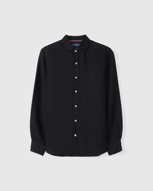 Chemises Psycho Bunny Cameron Linen Long Sleeve Shirt Noir Homme | AOL-58652464